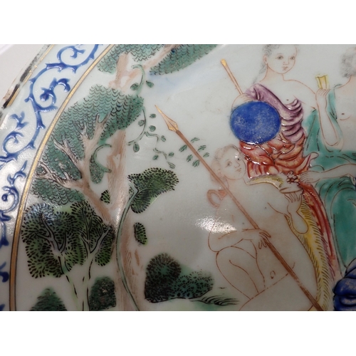 418 - A Chinese famille rose Plate, decorated figures and cherubs with chariot in a landscape, 9in diamete... 