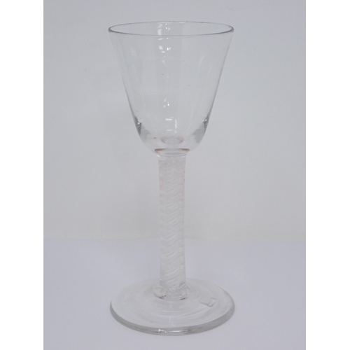 442 - A Georgian Wine Glass with bell-shaped bowl, double spiral twist stem, 6in H