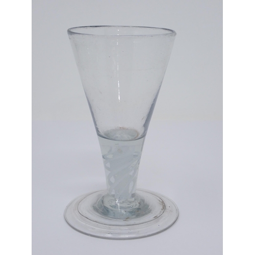 449 - A Georgian Wine Glass with facet cut bowl and engraved border, on a plain stem, 5½ in H, and a squat... 