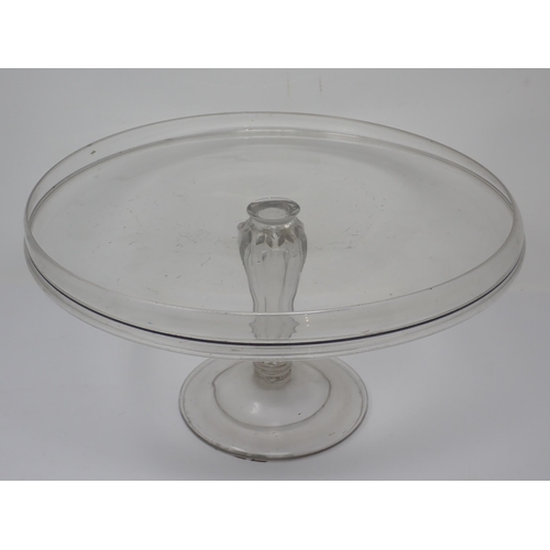 456 - A Georgian glass large Tazza with revised rim on fluted tapering stem, 12in Diam, a barrel-shaped fl... 