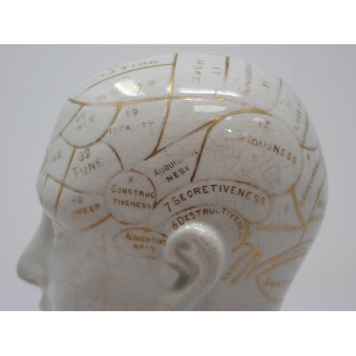 469 - A Phrenology head Inkstand with ink and pen apertures on oblong base, the whole decorated gilt and d... 