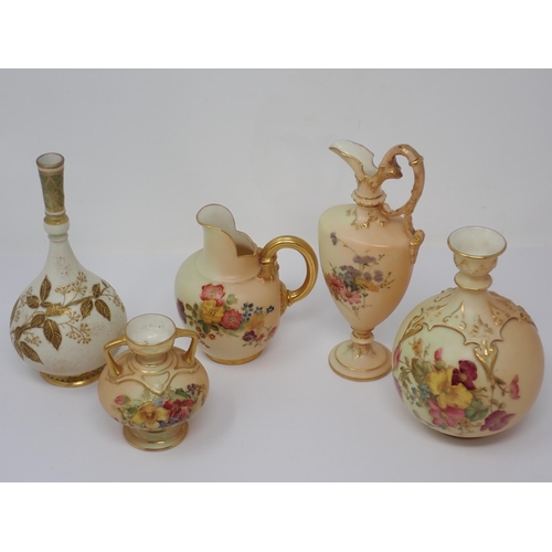 471 - A Royal Worcester small bulbous Vase, a small Ewer Vase, a two-handled Vase, a Jug, blush ivory, and... 