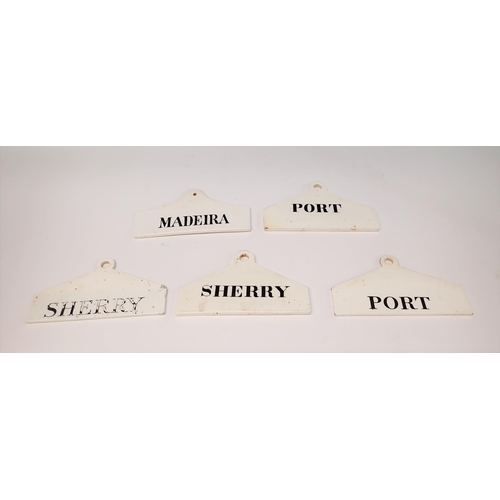 474 - Two Wedgwood Creamware Bin Labels for sherry and port, along with three unmarked examples for sherry... 