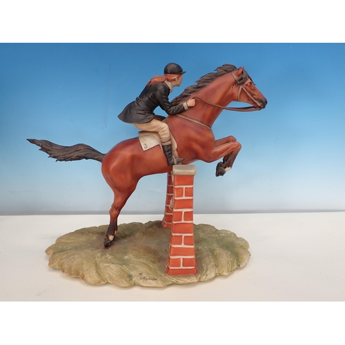 481 - A Capodimonte Figure Group of a Show Jumper with painted mark to base, 30cm H