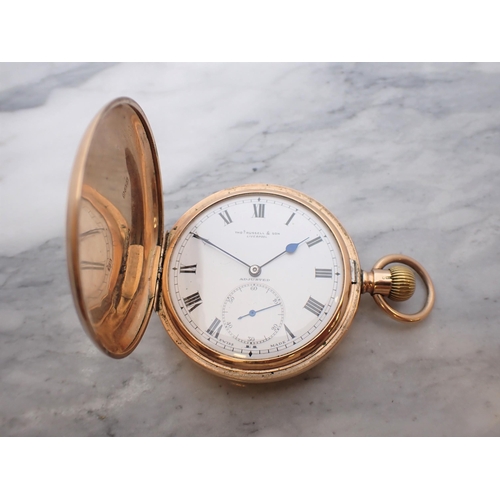 5 - A 9ct gold cased Hunter Pocket Watch the white enamel dial with roman numerals and subsidiary second... 