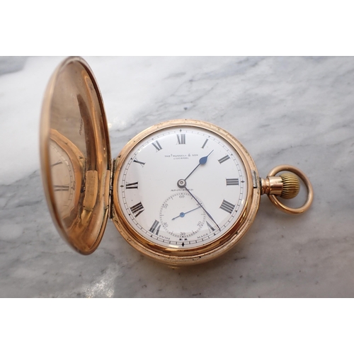 5 - A 9ct gold cased Hunter Pocket Watch the white enamel dial with roman numerals and subsidiary second... 