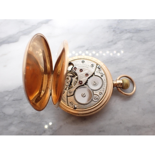 5 - A 9ct gold cased Hunter Pocket Watch the white enamel dial with roman numerals and subsidiary second... 