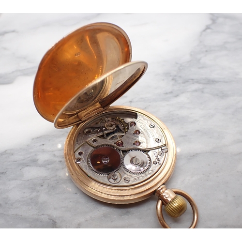 5 - A 9ct gold cased Hunter Pocket Watch the white enamel dial with roman numerals and subsidiary second... 