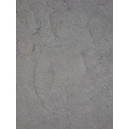 501 - ANNABEL SPRIGGE (1906-1980); 'Leading out his firsts', carved marble plaque with artist's name, addr... 