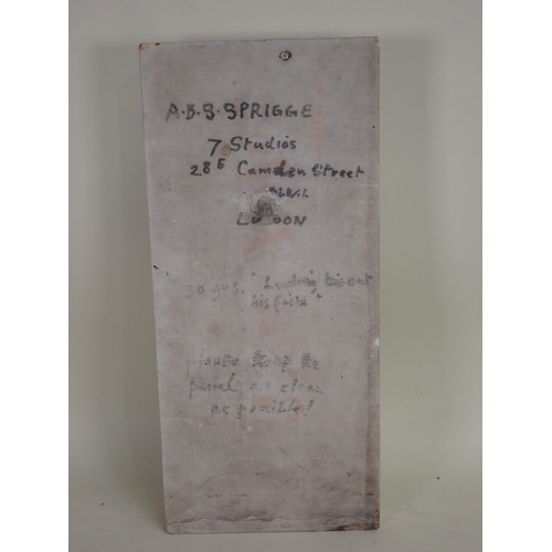 501 - ANNABEL SPRIGGE (1906-1980); 'Leading out his firsts', carved marble plaque with artist's name, addr... 