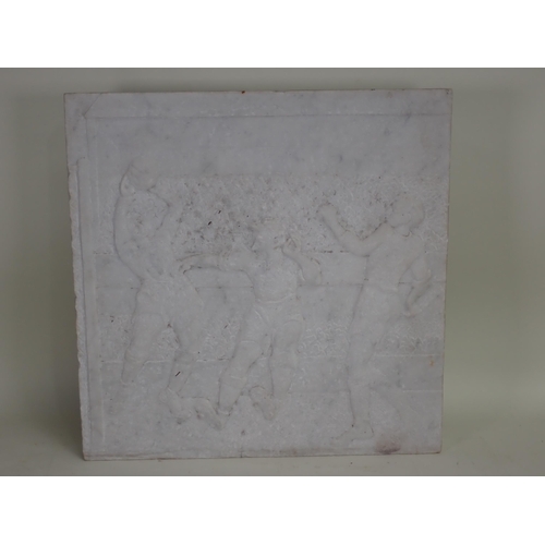 502 - ANNABEL SPRIGGE (1906-1980); 'No Goal, No Goal', carved marble plaque, artist's name, address and ti... 