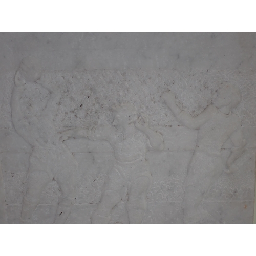 502 - ANNABEL SPRIGGE (1906-1980); 'No Goal, No Goal', carved marble plaque, artist's name, address and ti... 