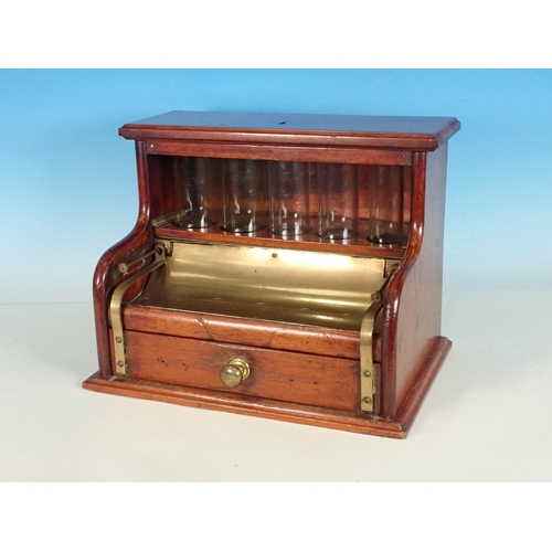 505 - An Edwardian 'Quiktil' Change Machine with hinged cover, brass coin tray and fitted drawer to base, ... 