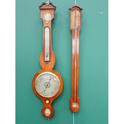 547 - A 19th Century mahogany cased Banjo Barometer with swan neck pediment, acorn finial and silvered dia... 