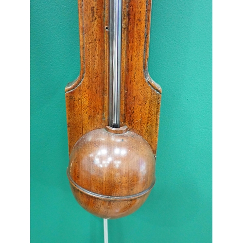 547 - A 19th Century mahogany cased Banjo Barometer with swan neck pediment, acorn finial and silvered dia... 