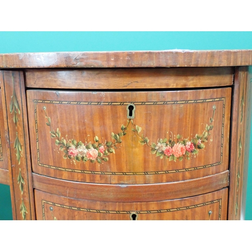 279 - An Edwardian satinwood kidney-shaped ladies Writing Desk with leather inset top fitted on arrangemen... 