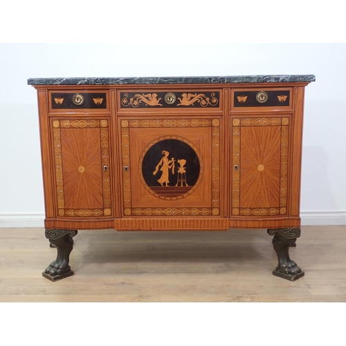 475 - A late 19th Century neo-classical Side Cabinet with shaped veined marble top, fitted three drawers w... 