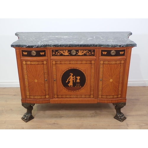 475 - A late 19th Century neo-classical Side Cabinet with shaped veined marble top, fitted three drawers w... 