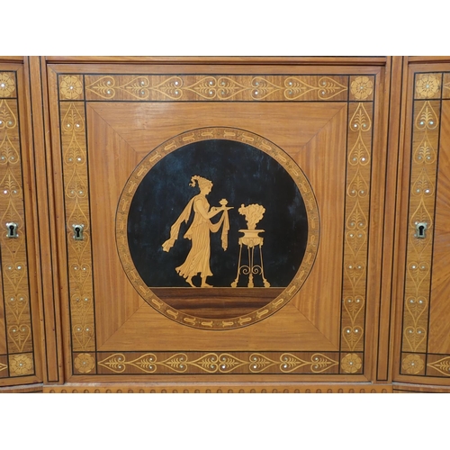 475 - A late 19th Century neo-classical Side Cabinet with shaped veined marble top, fitted three drawers w... 