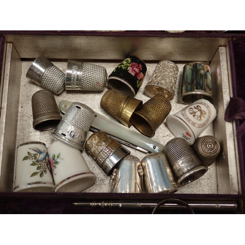 401 - A 19th Century rosewood, brass and mother of pearl inlaid Sewing Box and a rosewood Writing Box A/F