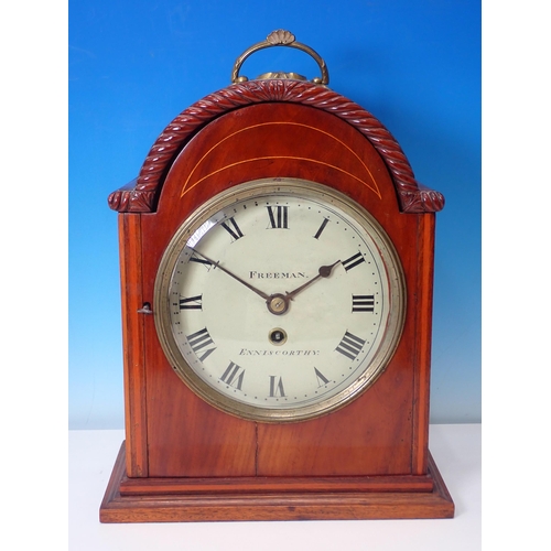 463 - A 19th mahogany Bracket Clock inscribed Freeman, Enniscorthy with repeater mechanism, 16in H