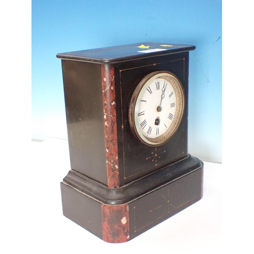 654 - A black marble Mantel Clock of rectangular form, 11in h