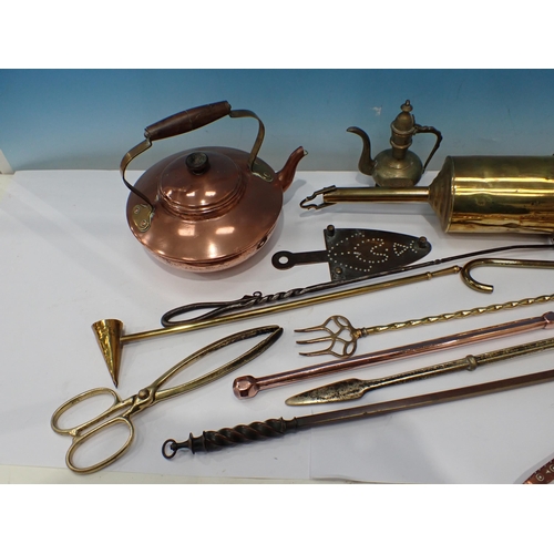 661 - Two copper Kettles, Toasting Forks, a Meat Jack etc