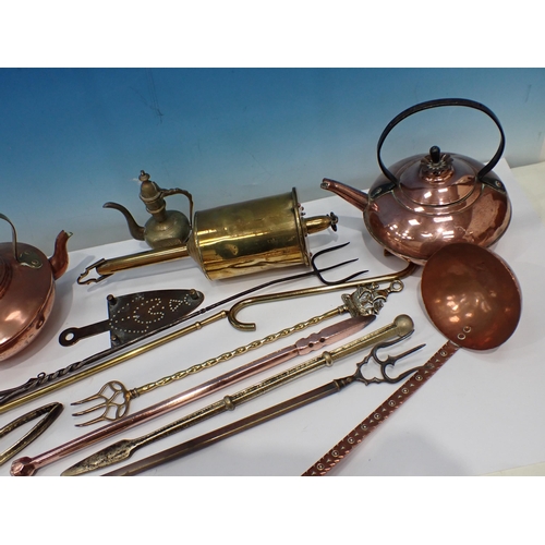 661 - Two copper Kettles, Toasting Forks, a Meat Jack etc