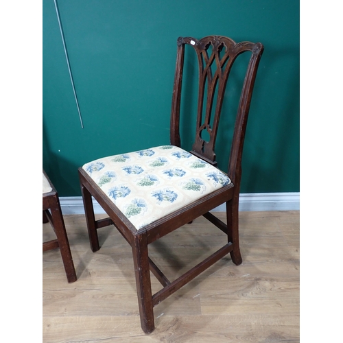 706 - A pair of Chippendale style Dining Chairs with drop-in seats on squared supports and stretchers