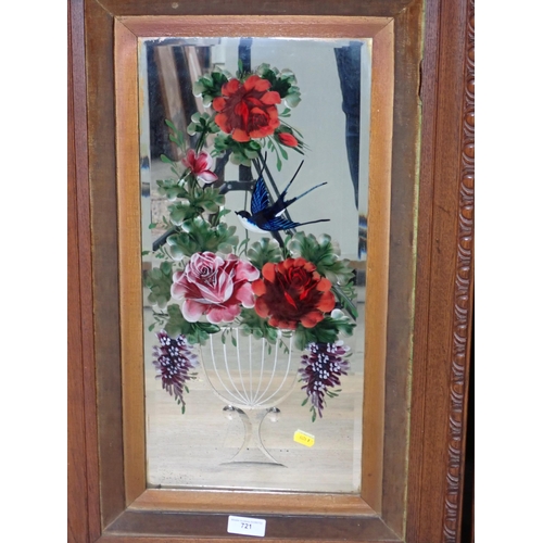 721 - A pair of floral painted Wall Mirrors, 2ft 8in x 1ft 9in