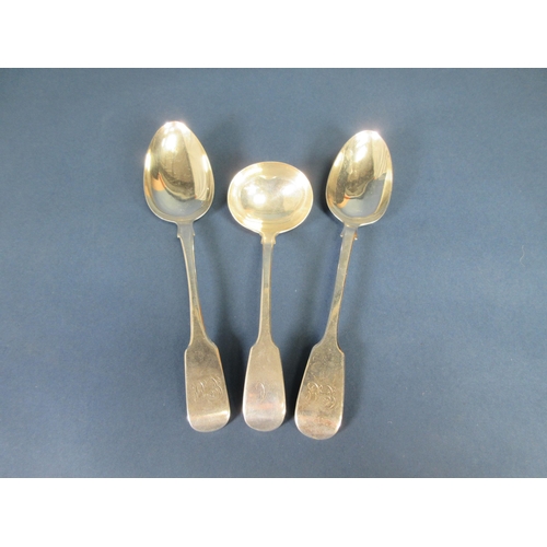 117 - Two 19th Century silver Table Spoons, fiddle pattern engraved initials, Exeter 1826 and London 1862,... 