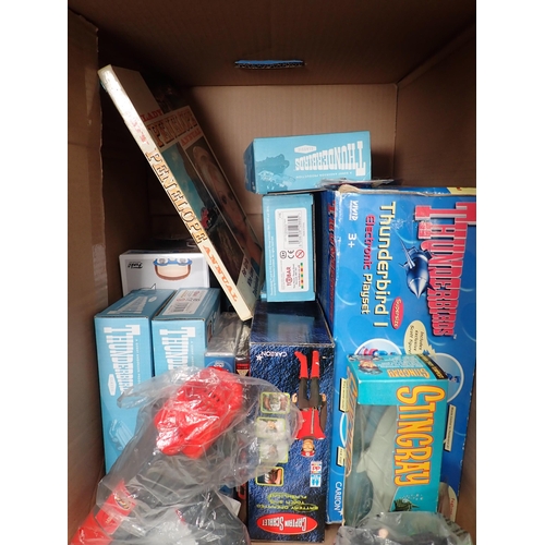 12 - A box of boxed Thunderbirds and Stingray Models including Matchbox Marineville Headquarters, Thunder... 