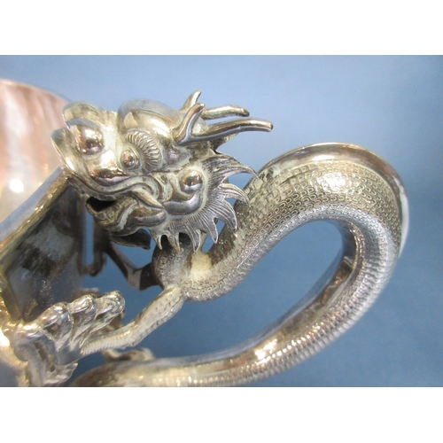 149 - A Chinese silver large Bowl with ornate dragon handles, 17in, 1850gms, marked Luen Wo