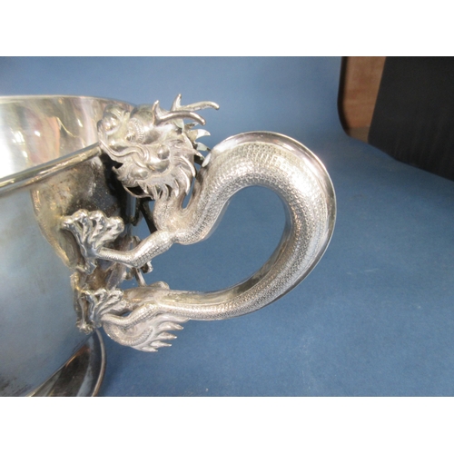 149 - A Chinese silver large Bowl with ornate dragon handles, 17in, 1850gms, marked Luen Wo