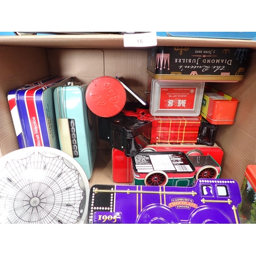 16 - A box of Biscuit and Tea Tins