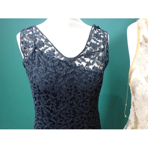 200 - A 1920's gold coloured beaded Dress A/F and a 1930's black lace Dress