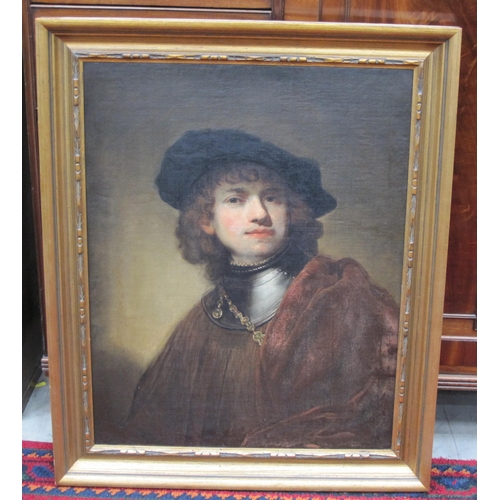 238 - AFTER REMBRANDT VAN RIJN. Portrait of the Artist as a Young Man, oil on canvas, 29 x 23in. After the... 