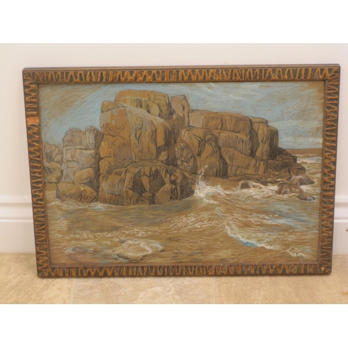 243 - HORSTE SCHULZE. A Rocky Coastline, signed, pastel, 13 x 19in; together with a watercolour by another... 