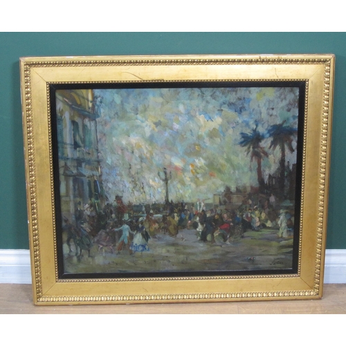 252 - FABER (?) ‘A Fiesta’ with figures by buildings,
indistinctly signed, oil on canvas, 20 x 26in