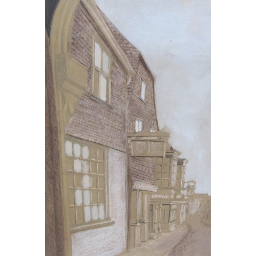 254 - DAVID PIDDOCK. Buildings at Rye, Sussex, pastel, 20 x 13½in, a pair; a mirror; together with a selec... 