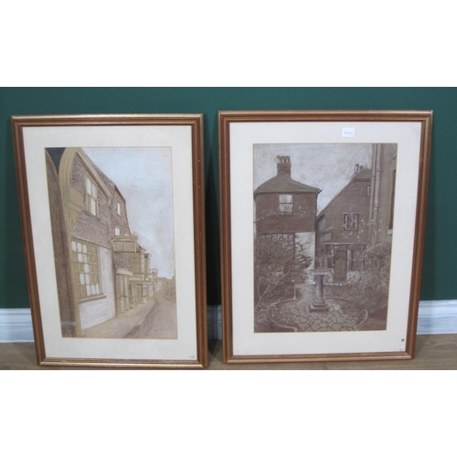 254 - DAVID PIDDOCK. Buildings at Rye, Sussex, pastel, 20 x 13½in, a pair; a mirror; together with a selec... 