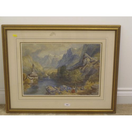 259 - ENGLISH SCHOOL, late 19th Century, mountainous lake landscape with figures; and landscape with woolg... 