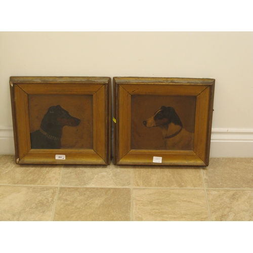 261 - WILLIAM HENRY WHEELER. Heads of Terriers, signed, oil on board, 8 x 9in; a pair; an oil painting by ... 