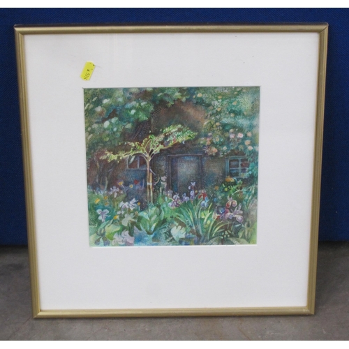 262 - ANNE ARNOLD. Cottage Garden, signed, watercolour, 9 x 9in; a watercolour by Leonard Davis depicting ... 