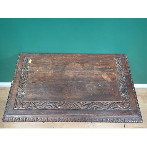 306 - A 19th Century oak Lowboy fitted three drawers with carved design on square cut supports 2ft 6in W x... 