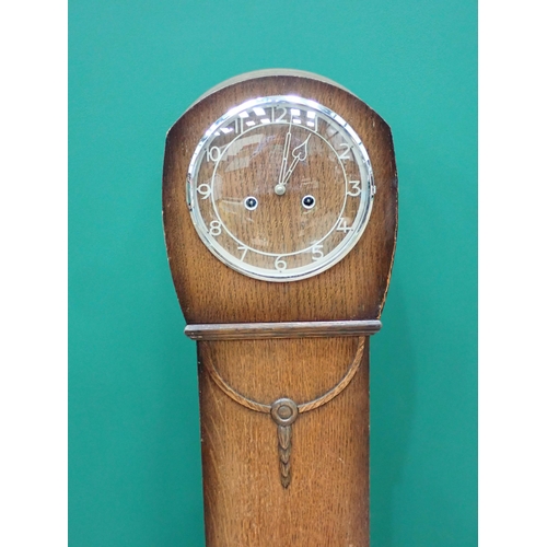 307 - An oak veneered Grandmother Clock 4ft 4in H x 9in W