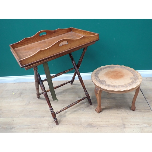 309 - A 19th Century oak Butler's Tray on stand 2ft 7in H x 2ft 3in W and a modern circular Occasional Tab... 