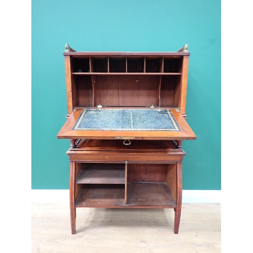 316 - An Edwardian Escritoire fitted panelled fall front writing surface above drawer and lower tambour fr... 