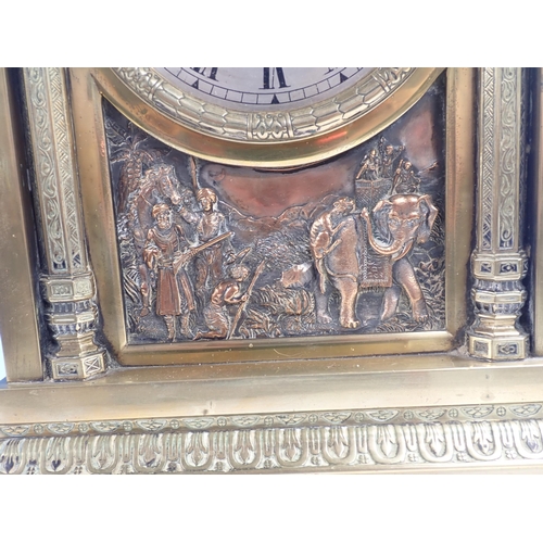 325 - A 19th Century Anglo-Indian brass Bracket Clock with relief design of Raj hunting scene 18in H x 9in... 