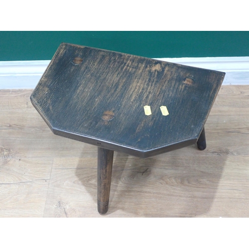 329 - A stained ash three legged Milking Stool 11in H